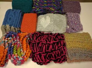 photo of 10 knitted scarves